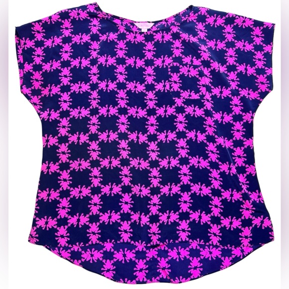 Lilly Pulitzer Get Hoppy Guava Silk Blouse Womens Large - Picture 1 of 9